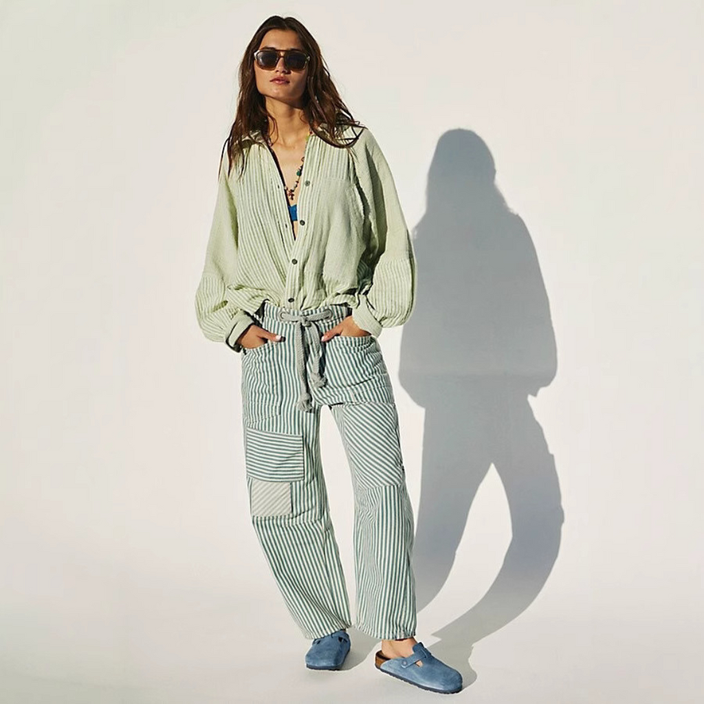 Perlah | Chic Stripe Drawstring Wide-Leg Pants