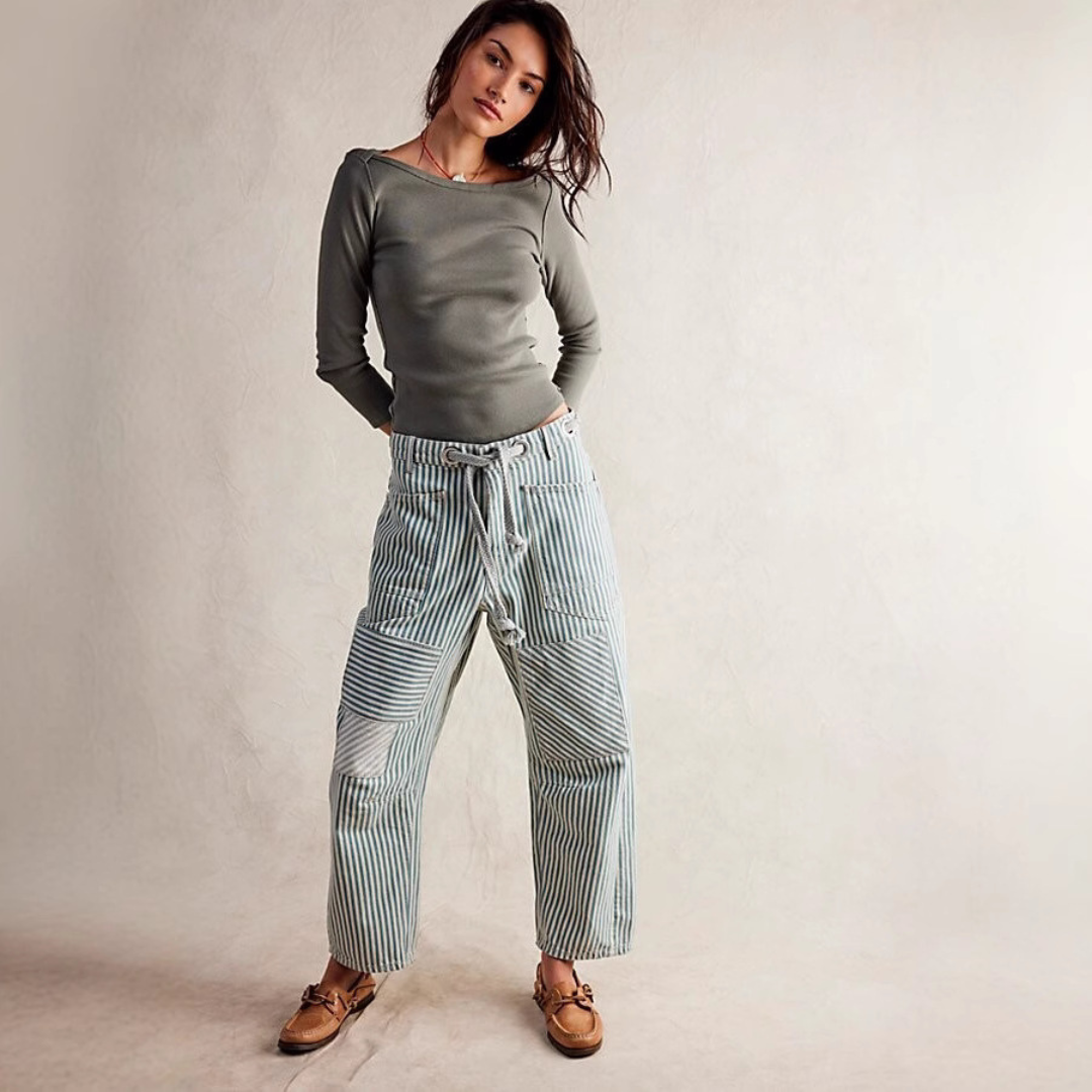 Perlah | Chic Stripe Drawstring Wide-Leg Pants