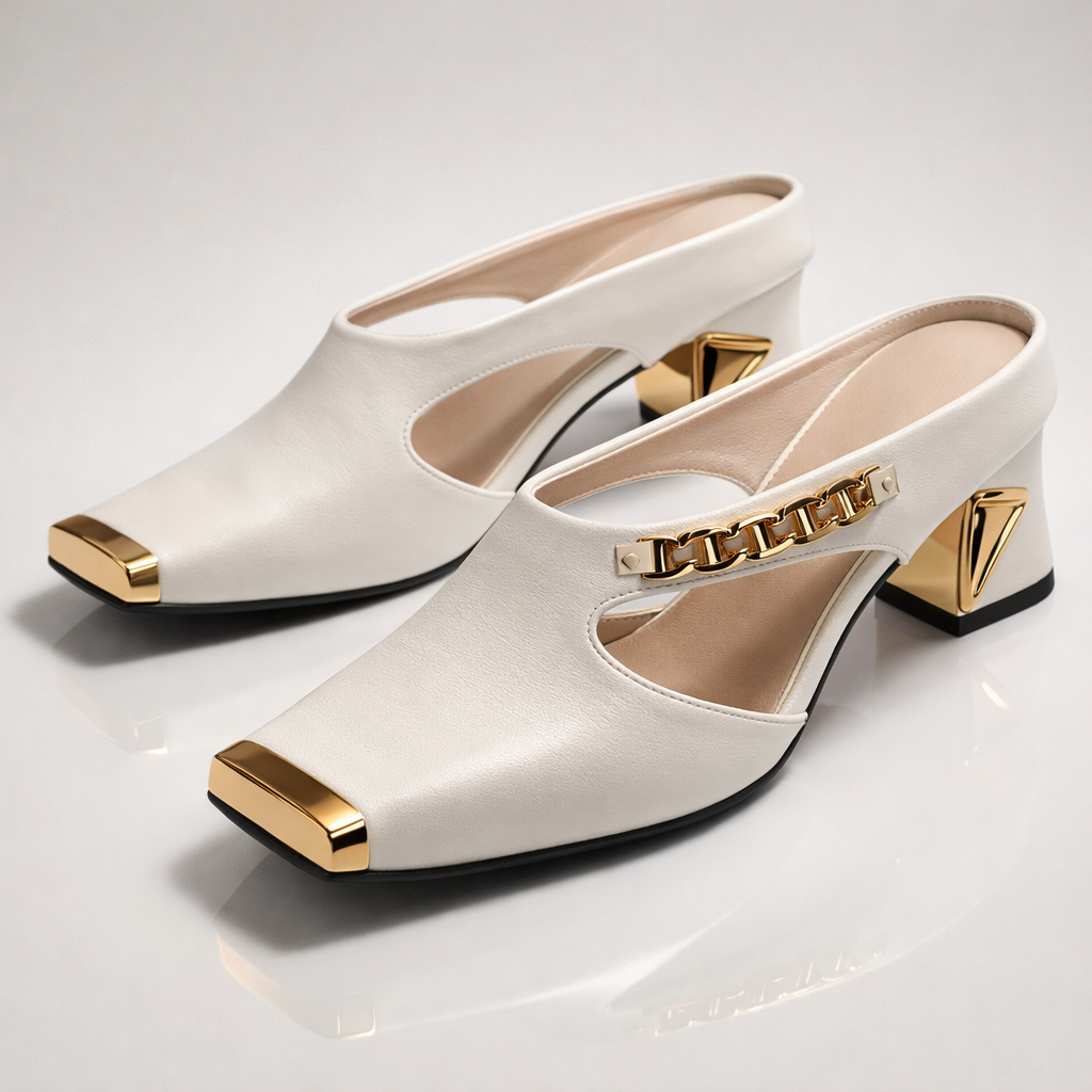 Aurea Gilded Block Heels — Sharp, Sculpted, and Made to Be Worn