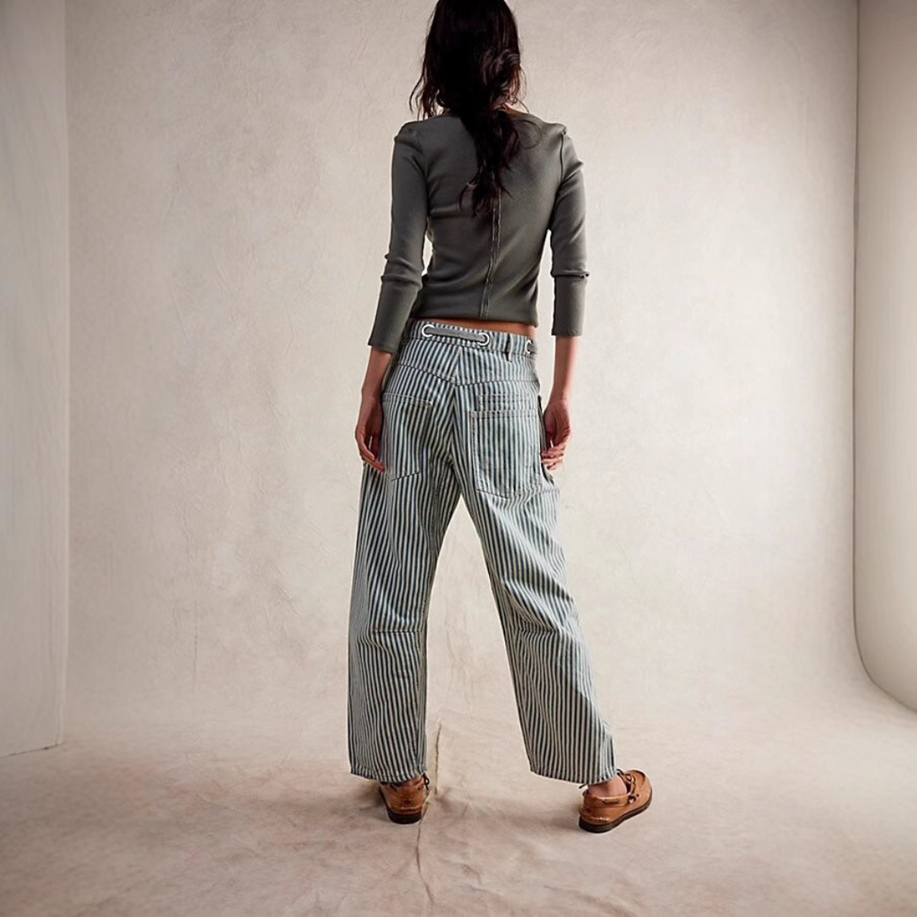 Perlah | Chic Stripe Drawstring Wide-Leg Pants