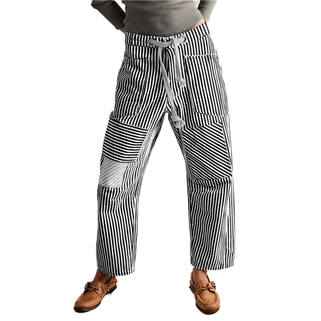 Perlah | Chic Stripe Drawstring Wide-Leg Pants