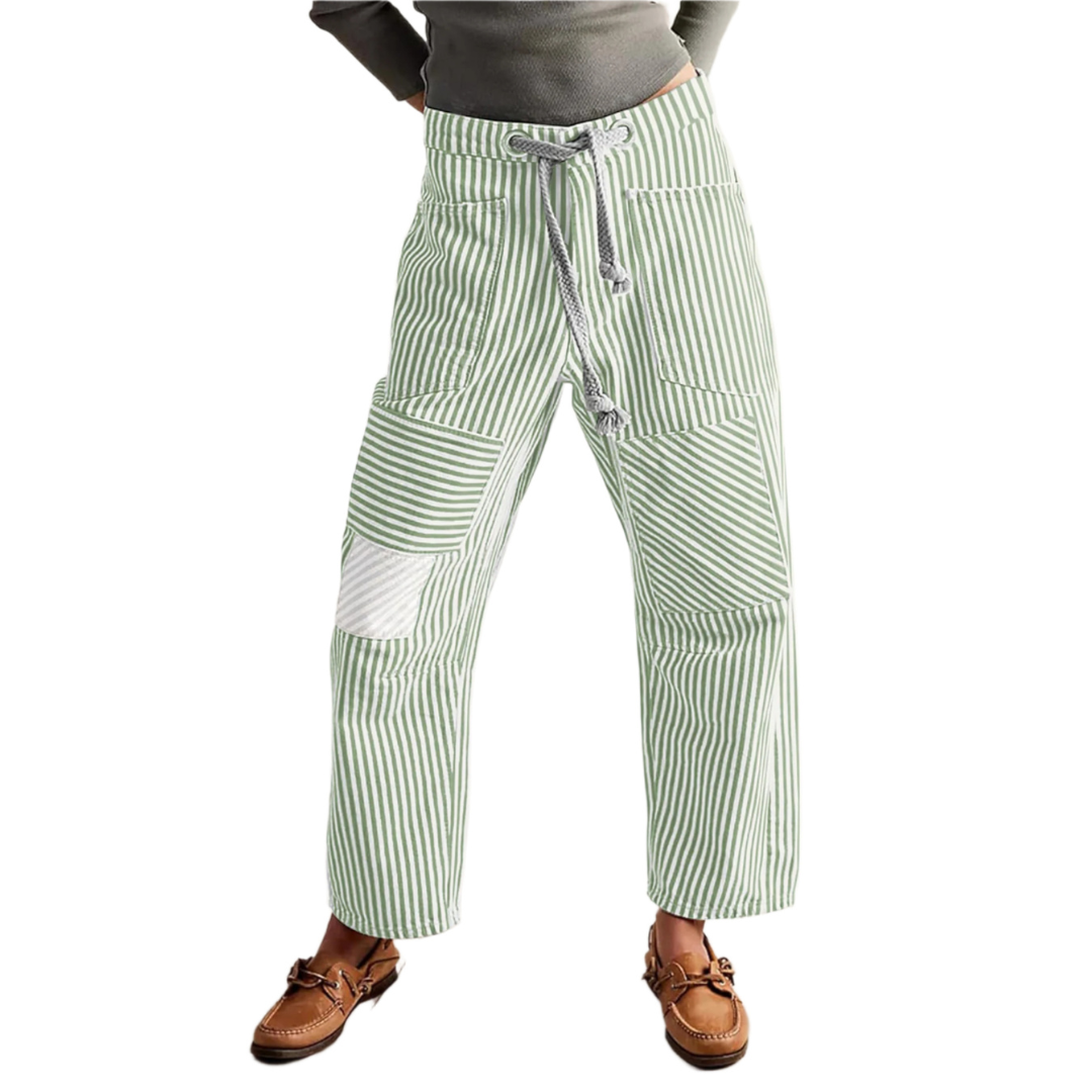 Perlah | Chic Stripe Drawstring Wide-Leg Pants