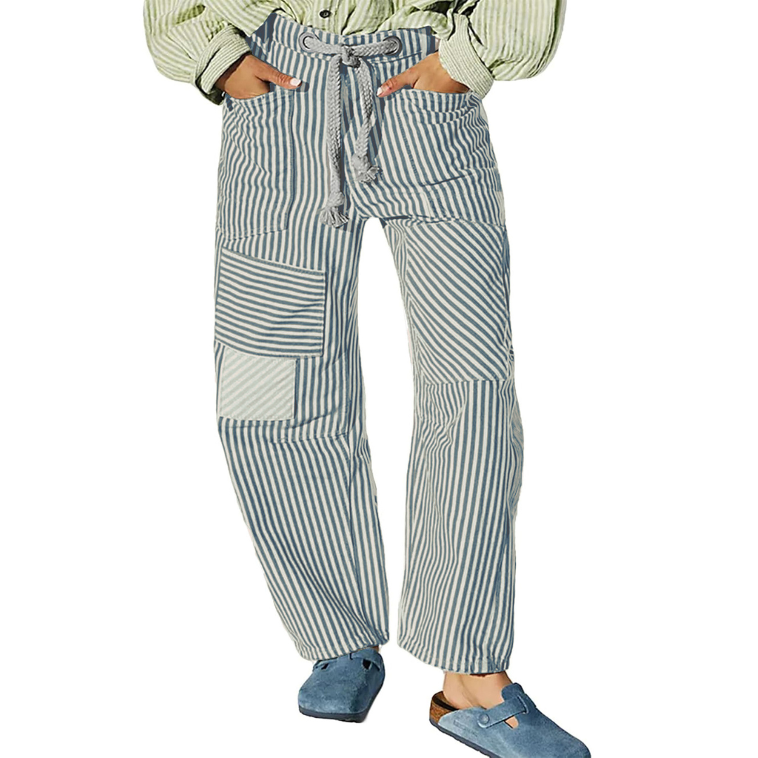 Perlah | Chic Stripe Drawstring Wide-Leg Pants