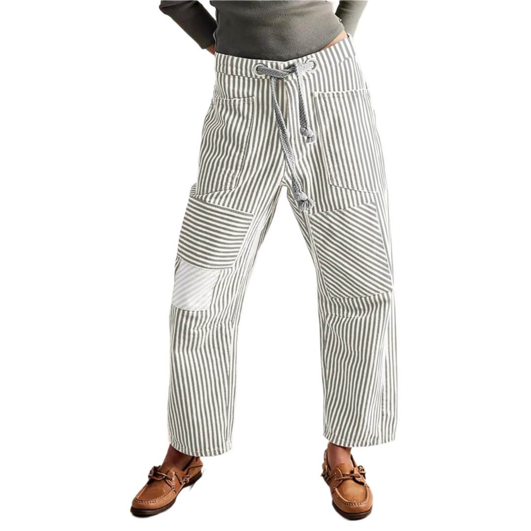 Perlah | Chic Stripe Drawstring Wide-Leg Pants