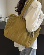SOCIANI | Trending Ribbed Tote Bag with Drawstring Detail