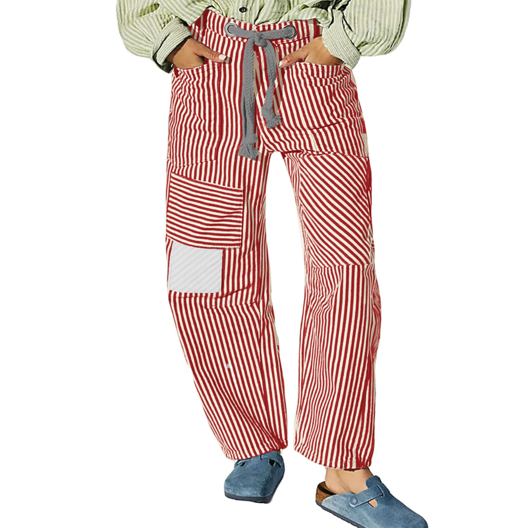 Perlah | Chic Stripe Drawstring Wide-Leg Pants