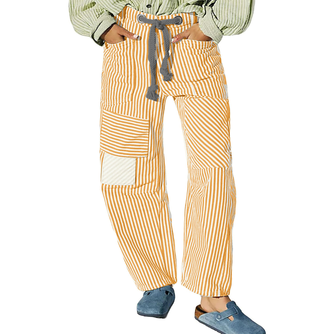 Perlah | Chic Stripe Drawstring Wide-Leg Pants
