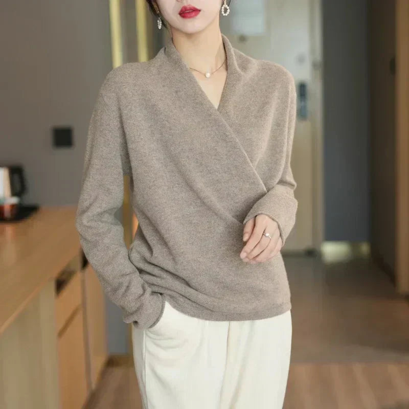 Natalie | Women’s Winter Wrap V Neck Knit Sweater