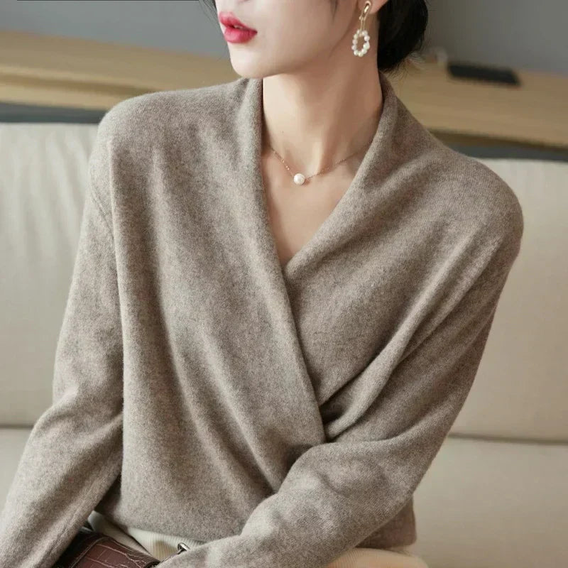 Natalie | Women’s Winter Wrap V Neck Knit Sweater