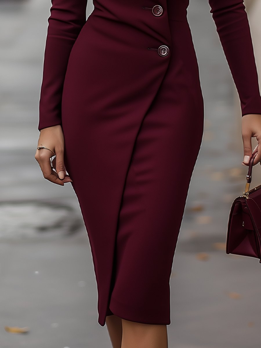 Caroline | Women’s Spring Buttoned Wrap Midi Dress